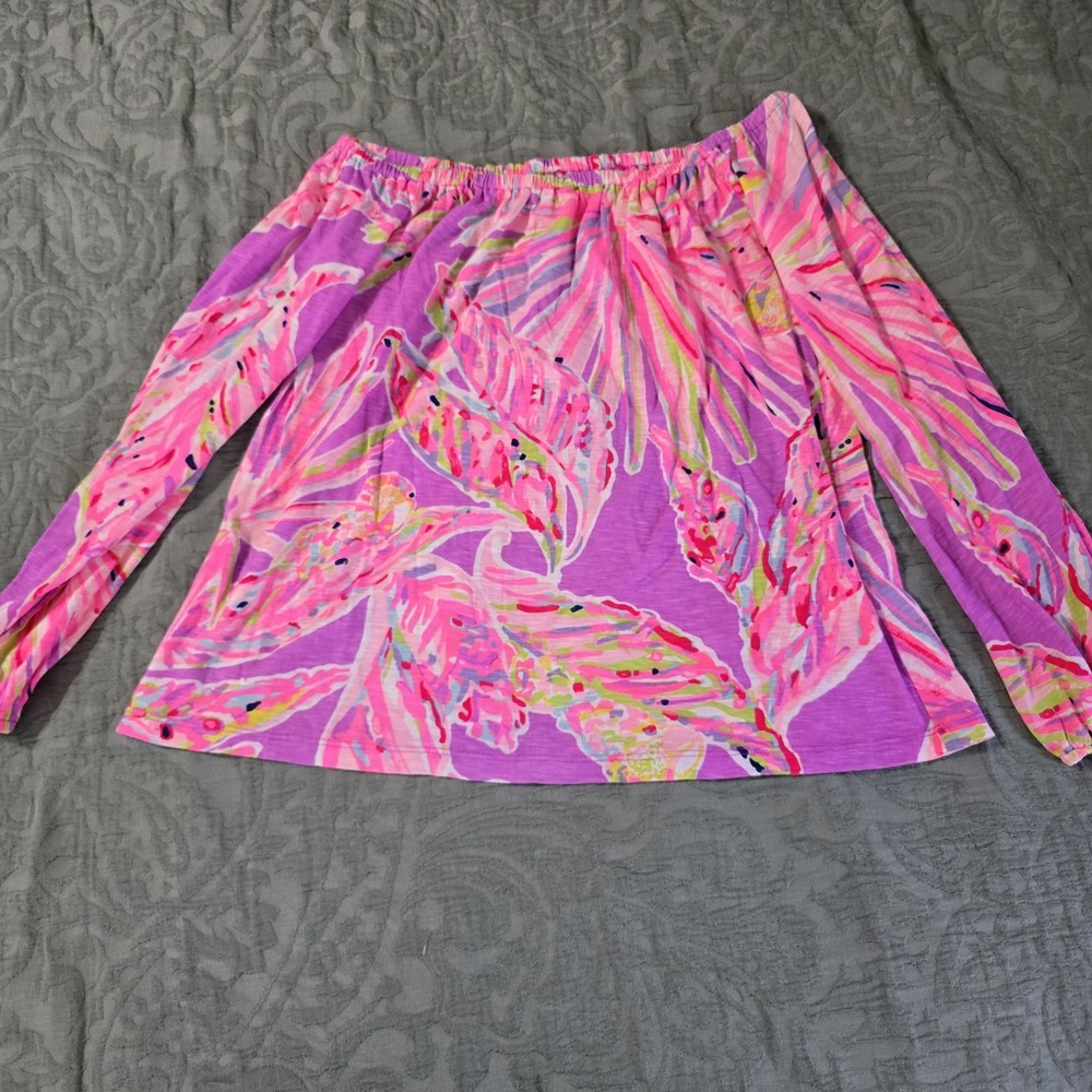 Lilly‎ Pulitzer Pink Coral Vivid Floral Tunic Knit Shirt Top  Blouse XXS